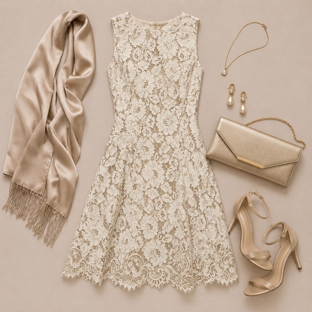 Alice + Olivia Leann Ivory Floral Lace Sleeveless A-Line  Dress
